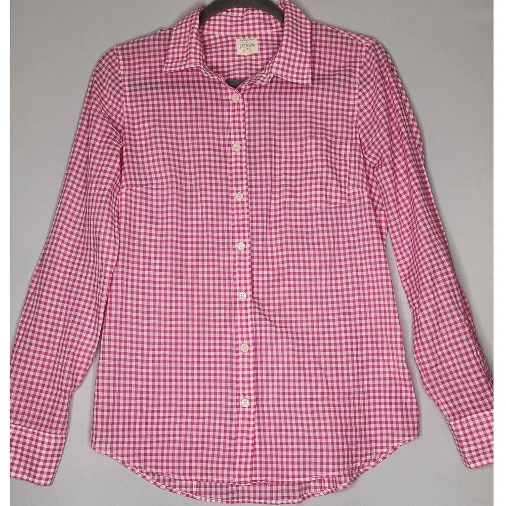 J. Crew Womans Checkered button Shirt the Perfect‎ Shirt Pink/ White Gingham XS